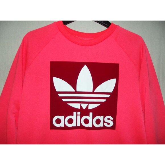 Adidas Sweatshirt Womens Size XL Neon Pink Coral red Trefoil crew neck - Picture 6 of 11